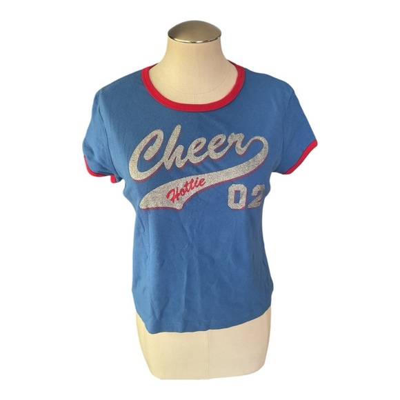 No Boundaries Tops - Y2K No Boundaries “Cheer Hottie 02” Tee Juniors L Blue Ringer Shirt Red Trim 100